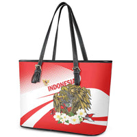 Indonesia Leather Tote Bag Javan Hawk Eagle Melati Flower - Wonder Print Shop