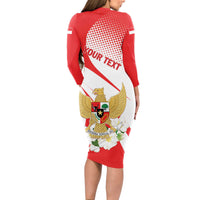 Indonesia Long Sleeve Bodycon Dress Javan Hawk Eagle Melati Flower - Wonder Print Shop