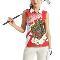 Indonesia Women Sleeveless Polo Shirt Javan Hawk Eagle Melati Flower - Wonder Print Shop