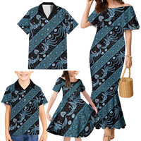 Indonesia Batik Pattern Family Matching Mermaid Dress and Hawaiian Shirt Blue Version - Wonder Print Shop