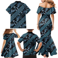 Indonesia Batik Pattern Family Matching Mermaid Dress and Hawaiian Shirt Blue Version - Wonder Print Shop