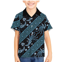 Indonesia Batik Pattern Family Matching Mermaid Dress and Hawaiian Shirt Blue Version - Wonder Print Shop