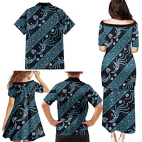 Indonesia Batik Pattern Family Matching Puletasi and Hawaiian Shirt Blue Version - Wonder Print Shop