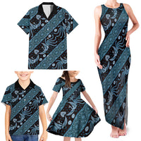 Indonesia Batik Pattern Family Matching Tank Maxi Dress and Hawaiian Shirt Blue Version - Wonder Print Shop
