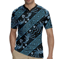 Indonesia Batik Pattern Rugby Jersey Blue Version - Wonder Print Shop