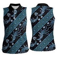 Indonesia Batik Pattern Women Sleeveless Polo Shirt Blue Version - Wonder Print Shop