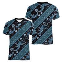 Indonesia Batik Pattern Women V-Neck T-Shirt Blue Version - Wonder Print Shop