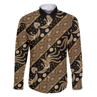 Indonesia Batik Pattern Family Matching Off The Shoulder Long Sleeve Dress and Hawaiian Shirt Gold Version - Wonder Print Shop