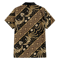 Indonesia Batik Pattern Family Matching Off Shoulder Maxi Dress and Hawaiian Shirt Gold Version - Wonder Print Shop