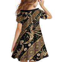 Indonesia Batik Pattern Family Matching Short Sleeve Bodycon Dress and Hawaiian Shirt Gold Version - Wonder Print Shop
