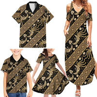 Indonesia Batik Pattern Family Matching Summer Maxi Dress and Hawaiian Shirt Gold Version - Wonder Print Shop
