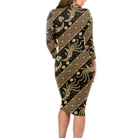 Indonesia Batik Pattern Long Sleeve Bodycon Dress Gold Version - Wonder Print Shop