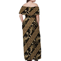 Indonesia Batik Pattern Off Shoulder Maxi Dress Gold Version - Wonder Print Shop