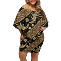 Indonesia Batik Pattern Off Shoulder Short Dress Gold Version - Wonder Print Shop
