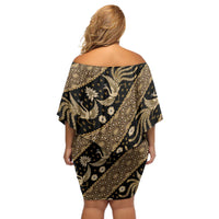 Indonesia Batik Pattern Off Shoulder Short Dress Gold Version - Wonder Print Shop
