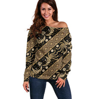 Indonesia Batik Pattern Off Shoulder Sweater Gold Version - Wonder Print Shop