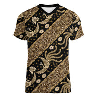 Indonesia Batik Pattern Women V-Neck T-Shirt Gold Version - Wonder Print Shop