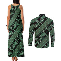 Indonesia Batik Pattern Couples Matching Tank Maxi Dress and Long Sleeve Button Shirt Green Version - Wonder Print Shop