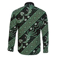 Indonesia Batik Pattern Family Matching Off The Shoulder Long Sleeve Dress and Hawaiian Shirt Green Version - Wonder Print Shop