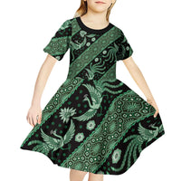 Indonesia Batik Pattern Kid Short Sleeve Dress Green Version - Wonder Print Shop