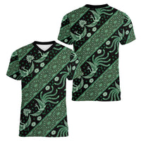 Indonesia Batik Pattern Women V-Neck T-Shirt Green Version - Wonder Print Shop