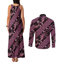 Indonesia Batik Pattern Couples Matching Tank Maxi Dress and Long Sleeve Button Shirt Pink Version - Wonder Print Shop