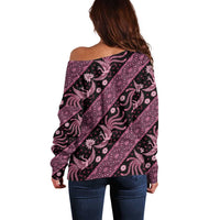 Indonesia Batik Pattern Off Shoulder Sweater Pink Version - Wonder Print Shop