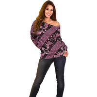 Indonesia Batik Pattern Off Shoulder Sweater Pink Version - Wonder Print Shop