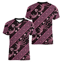 Indonesia Batik Pattern Women V-Neck T-Shirt Pink Version - Wonder Print Shop