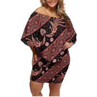 Indonesia Batik Pattern Family Matching Off Shoulder Short Dress and Hawaiian Shirt Red Version - Wonder Print Shop