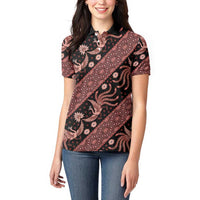 Indonesia Batik Pattern Women Polo Shirt Red Version - Wonder Print Shop