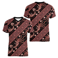 Indonesia Batik Pattern Women V-Neck T-Shirt Red Version - Wonder Print Shop