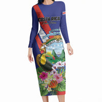 Personalized Costa Rica Rainbow Toucan Long Sleeve Bodycon Dress Happy Independence Day