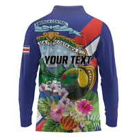 Personalized Costa Rica Rainbow Toucan Long Sleeve Polo Shirt Happy Independence Day