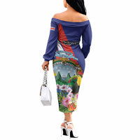 Personalized Costa Rica Rainbow Toucan Off The Shoulder Long Sleeve Dress Happy Independence Day