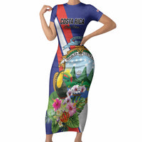 Personalized Costa Rica Rainbow Toucan Short Sleeve Bodycon Dress Happy Independence Day