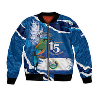 Personalized El Salvador Turquoise Browed Motmot Bomber Jacket Happy Independence Day