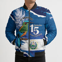 Personalized El Salvador Turquoise Browed Motmot Bomber Puffer Jacket Happy Independence Day