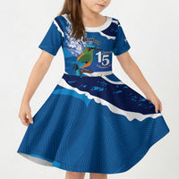 Personalized El Salvador Turquoise Browed Motmot Kid Short Sleeve Dress Happy Independence Day