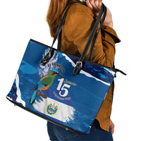 El Salvador Turquoise Browed Motmot Leather Tote Bag Happy Independence Day