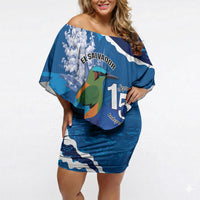Personalized El Salvador Turquoise Browed Motmot Off Shoulder Short Dress Happy Independence Day