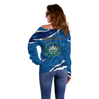 Personalized El Salvador Turquoise Browed Motmot Off Shoulder Sweater Happy Independence Day