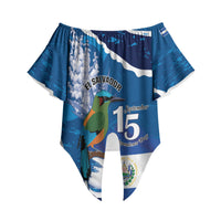 Personalized El Salvador Turquoise Browed Motmot Off Shoulder Wrap Waist Top Happy Independence Day