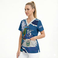 Personalized El Salvador Turquoise Browed Motmot Scrub Top Happy Independence Day