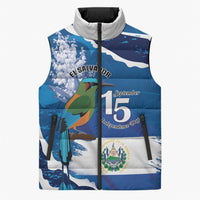Personalized El Salvador Turquoise Browed Motmot Sleeveless Puffer Jacket Happy Independence Day