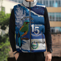 Personalized El Salvador Turquoise Browed Motmot Sleeveless Puffer Jacket Happy Independence Day