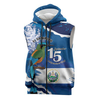 Personalized El Salvador Turquoise Browed Motmot Sleeveless Zip Hoodie Happy Independence Day