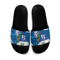 El Salvador Turquoise Browed Motmot Slide Sandals Happy Independence Day