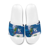 El Salvador Turquoise Browed Motmot Slide Sandals Happy Independence Day