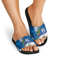 El Salvador Turquoise Browed Motmot Slide Sandals Happy Independence Day
